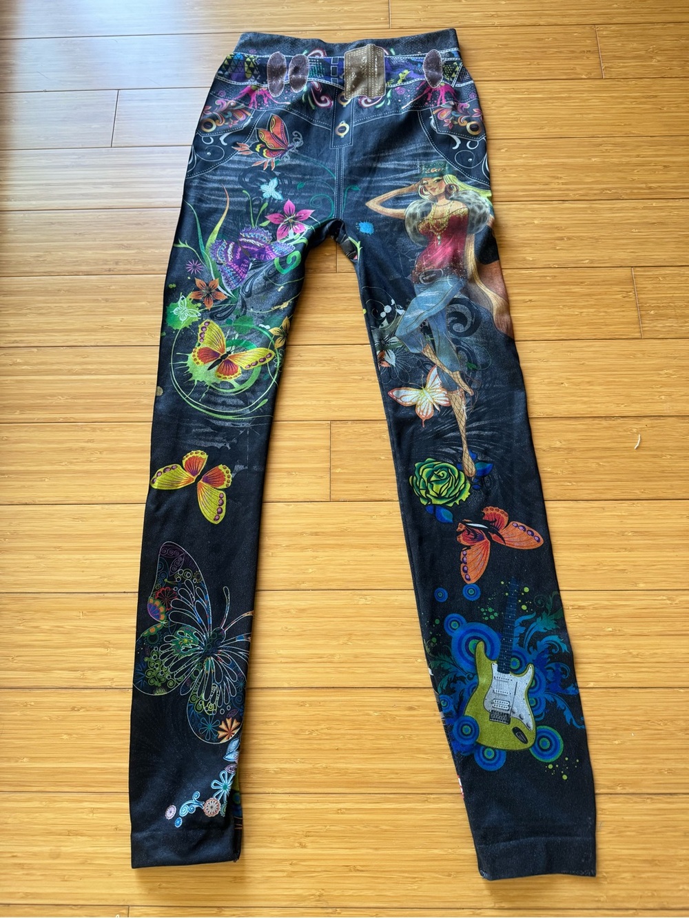 Colorful Butterfly & Guitar Printed Leggings